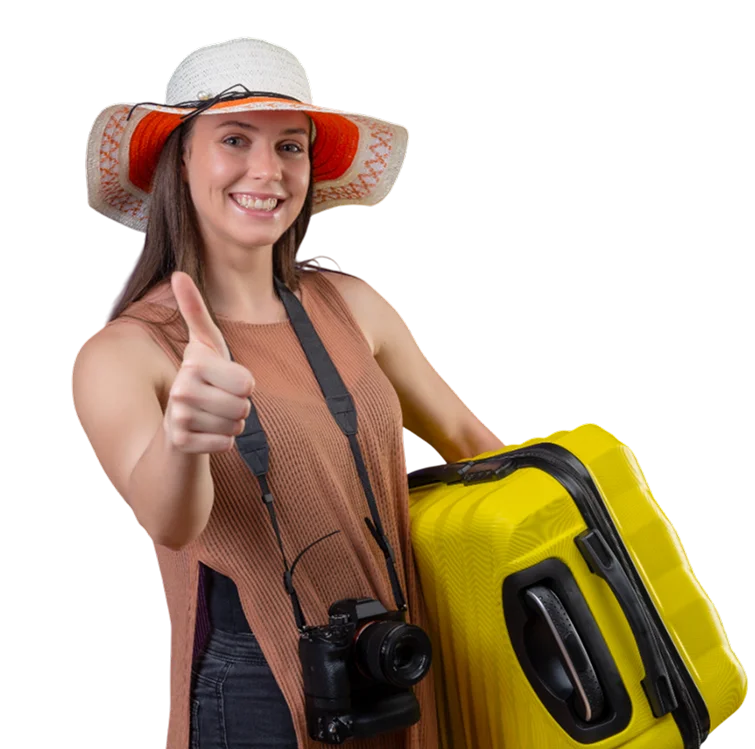 Happy traveler with luggage choosing international and domestic tour packages from Kerala